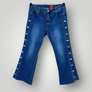 V Cristina Jeans Size 14 Flare Buttons Down Legs From Hip to Hem Super Stretchy